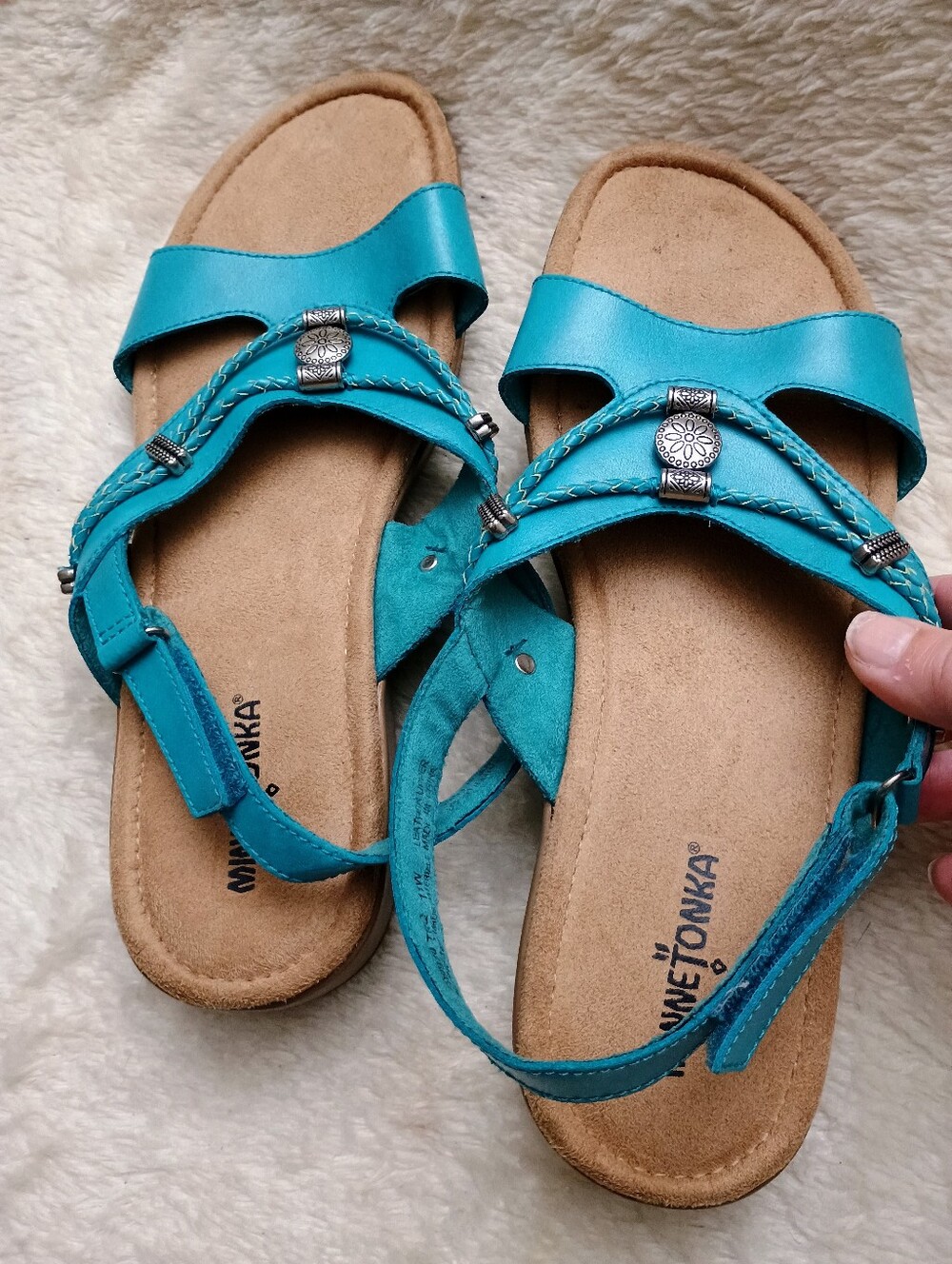 Minnetonka Turquoise Leather Concho Sandals Size 11 NWOB